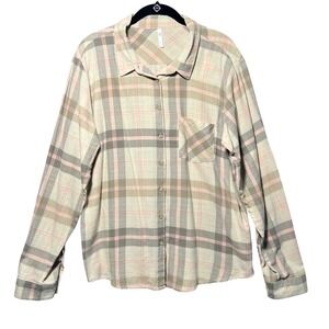JW Style Womens Long Sleeve Plaid‎ Button Down Shirt Size L